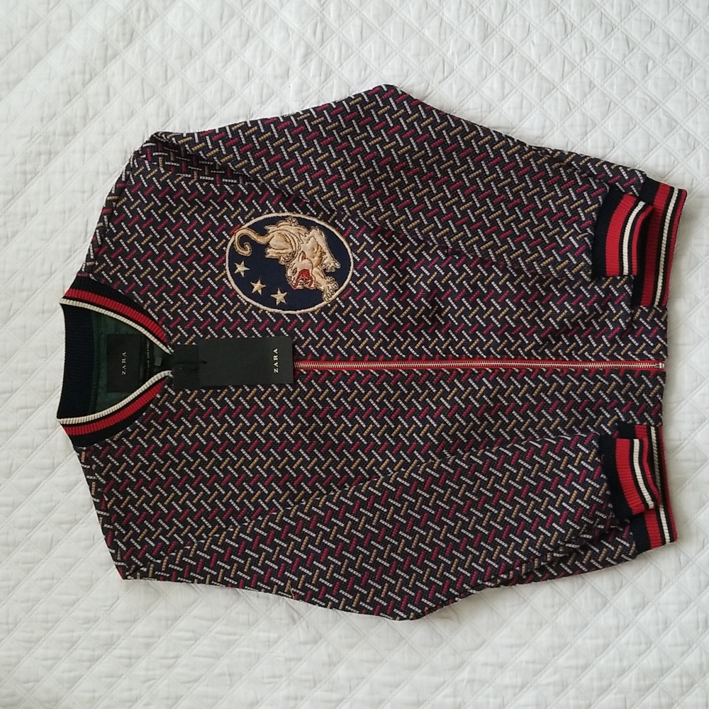 Zara Mens Dragon Bomber Jacket,  Multi Colored- Sz M